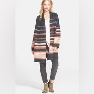 Free People Alpaca Stripe Open Cardigan Coat Charcoal Combo M